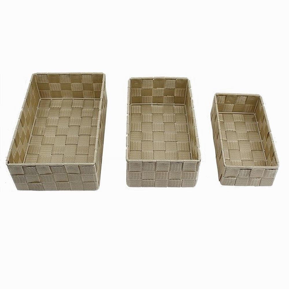 SET 3 PZ SCATOLA PORTA OGGETTI IN TESSUTO INTRECCIATO CONTENITORI BEIGE 79057 in Cestini da scaffale Trade Shop italia - Napoli, commercioVirtuoso.it