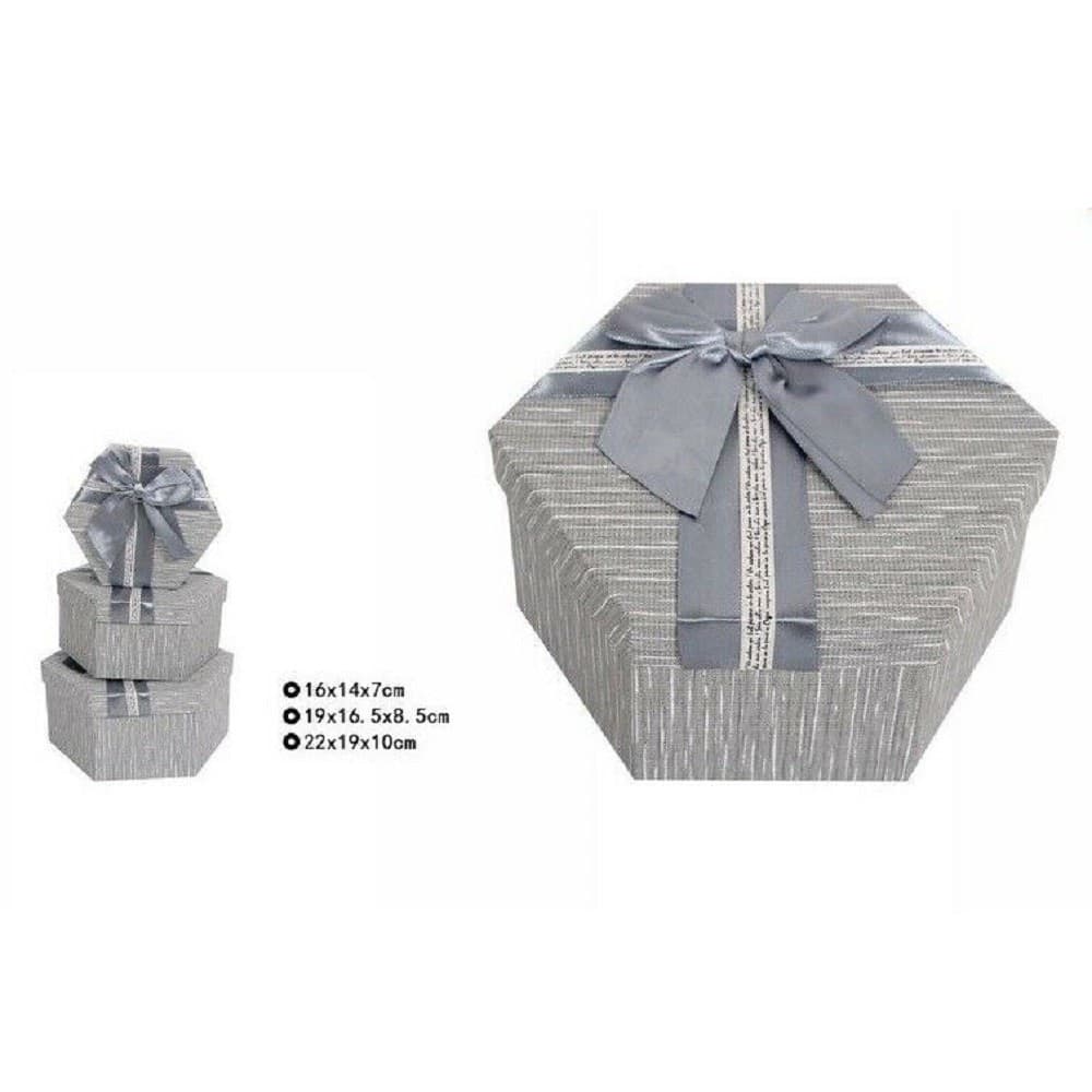 Set 3 Pz Scatole Box Per Regali Varie Misure Esagonali Grigia Con Fiocco 69354 Casa, arredamento e bricolage > Prodotti per Feste Trade Shop italia - Napoli, Commerciovirtuoso.it