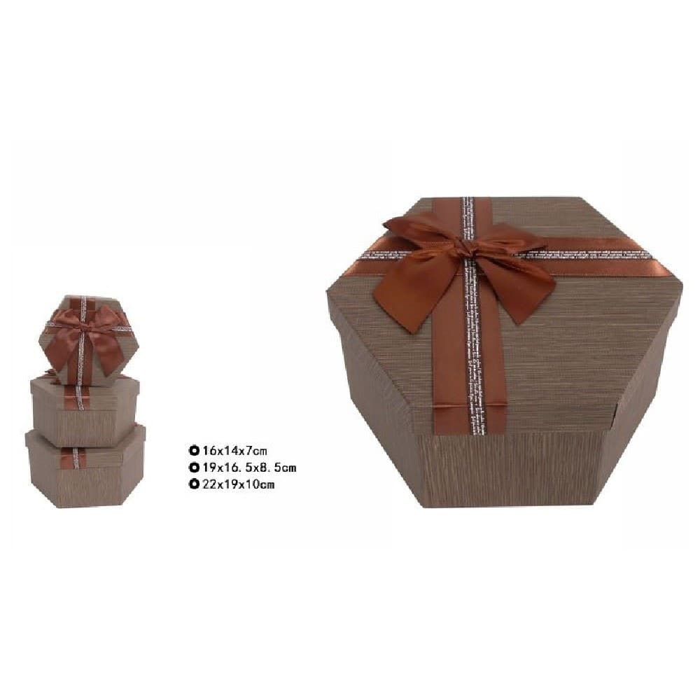 Set 3 Pz Scatole Box Per Regali Varie Misure Esagonali Marrone Con Fiocco 69353 Casa e cucina/Hobby creativi/Articoli per confezioni regalo/Scatole da regalo Trade Shop italia - Napoli, Commerciovirtuoso.it