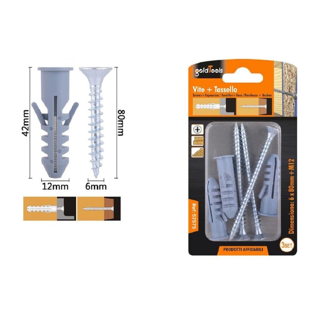 Set 3 Pz Viti Vite Croce 6x80mm + Tasselli Con Alette Tassello M12 Fischer 57575 Fai da te/Ferramenta/Chiodi viti ed elementi di fissaggio/Viti/Viti a spalla Trade Shop italia - Napoli, Commerciovirtuoso.it