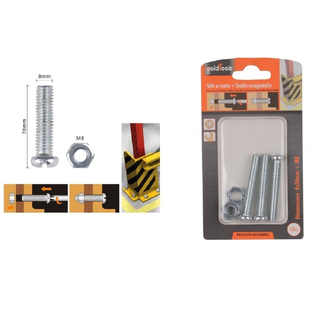Set 3 Pz Viti Vite Testa A Croce Tonda 8 X 50mm Con Dadi Dado Esagonale M8 90987 Fai da te/Ferramenta/Chiodi viti ed elementi di fissaggio/Viti/Viti a spalla Trade Shop italia - Napoli, Commerciovirtuoso.it