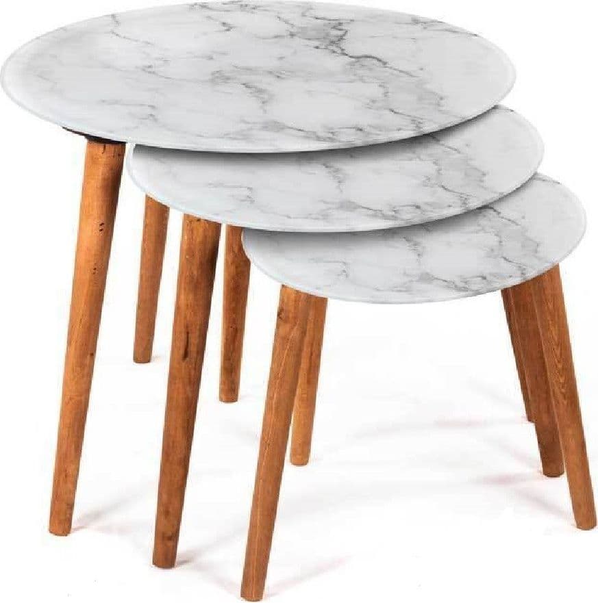 Set 3 Tavolini Effetto Marmo Piedi Legno Salotto Moderno Tondi Ø53-39-30cm 839429 Casa e cucina/Arredamento/Soggiorno/Tavoli e tavolini/Tavolini bassi Trade Shop italia - Napoli, Commerciovirtuoso.it