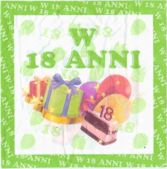 SET 36 PEZZI TOVAGLIOLI DI CARTA FESTE 18 ANNI VERDE BIANCO 33X33CM USA E GETTA