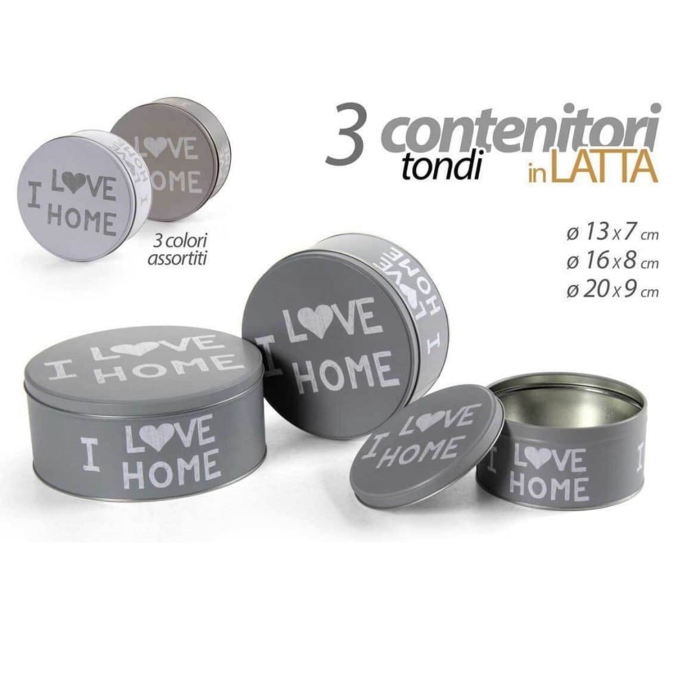 Set 3pz Contenitori In Latta Barattolo Cucina Tondo Assortiti I Love Home 710513 Casa e cucina/Organizzazione interni/Contenitori e barattoli da cucina/Vasetti e barattoli per conserve/Set di barattoli e coperchi Trade Shop italia - Napoli, Commerciovirtuoso.it