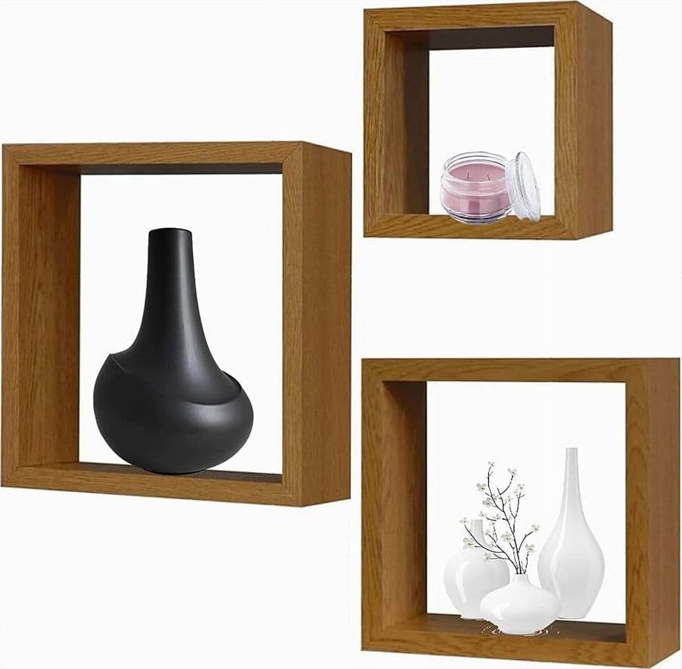 SET 3PZ MENSOLE DA PARETE A CUBO MODERNE DESIGN QUADRATO EFFETTO LEGNO 2 RIPIANI in Mensole da muro Trade Shop italia - Napoli, commercioVirtuoso.it