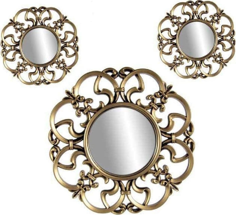 SET 3PZ SPECCHI PARETE DECORATIVI ORO BRONZO LIBERA INSTALLAZIONE 20-35CM 836893