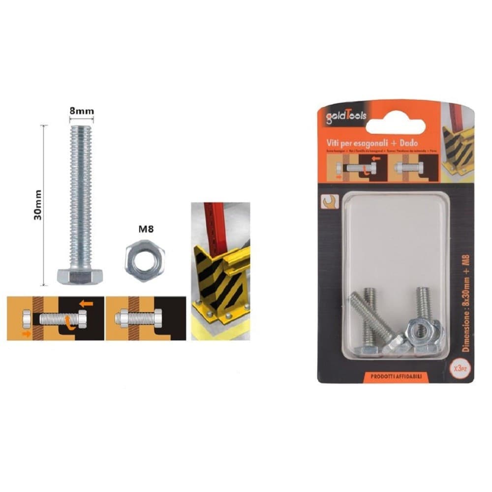 Set 3pz Vite Viti Per Esterno A Testa Esagonali 8 X 30 Mm Con Dadi Dado M8 90920 Fai da te/Ferramenta/Chiodi viti ed elementi di fissaggio/Viti/Viti a spalla Trade Shop italia - Napoli, Commerciovirtuoso.it