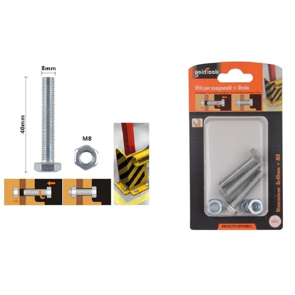 Set 3pz Vite Viti Per Esterno A Testa Esagonali 8 X 40 Mm Con Dadi Dado M8 90921 Fai da te/Ferramenta/Chiodi viti ed elementi di fissaggio/Kit di bulloni e dadi Trade Shop italia - Napoli, Commerciovirtuoso.it