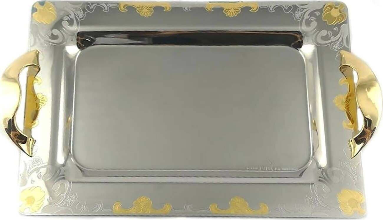 Set 3x Vassoi In Acciaio Inox 18/10 Tris Vassoi Serie Oro Con Manici Decorati Oro 18 Kt Casa e cucina/Stoviglie/Piatti ciotole e vassoi/Piatti per servire/Vassoi/Vassoi da portata L’Orchidea - Siderno, Commerciovirtuoso.it