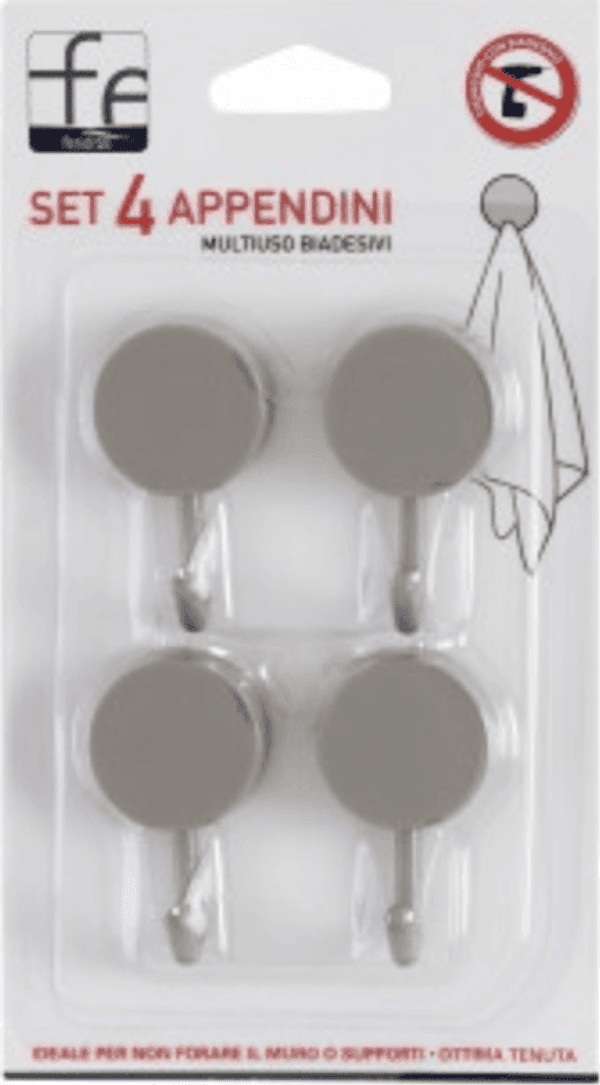 Set 4 appendini multiuso biadesivi in plastica tortora in Ganci multifunzione BagnoClic.it - Pregnana Milanese, commercioVirtuoso.it