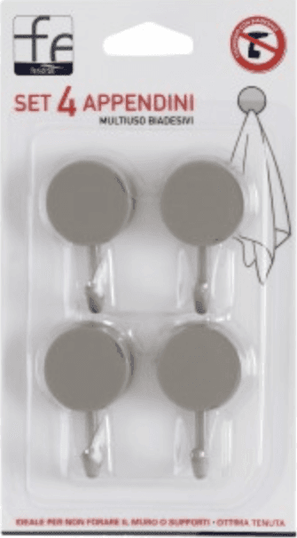 Set 4 appendini multiuso biadesivi in plastica tortora in Ganci multifunzione BagnoClic.it - Pregnana Milanese, commercioVirtuoso.it