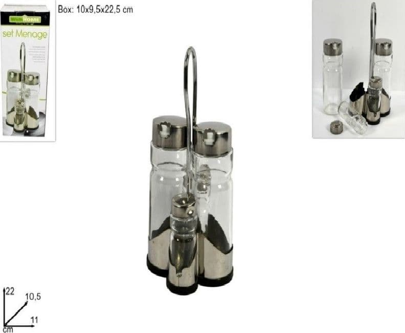 SET 4 BOTTIGLIE MENAGE PER OLIO ACETO SALE PEPE TAPPO IN VETRO ACCIAIO DOSATORE Casa e cucina/Organizzazione interni/Contenitori e barattoli da cucina/Dosatori e contenitori/Set sale e pepe Trade Shop italia - Napoli, Commerciovirtuoso.it