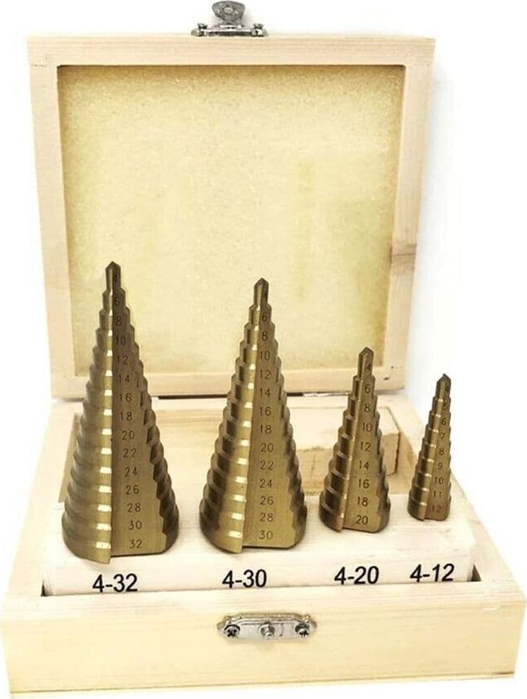 SET 4 FRESE CONICHE DA 4 A 32 MM FRESA CONICA A SCALINI PER TRAPANO ALLARGAFORI in Punte a gradini Trade Shop italia - Napoli, commercioVirtuoso.it