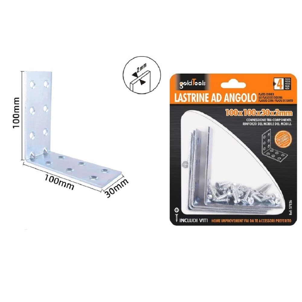 Set 4 Lastrine Lastrina Ad Angolo Angolare 100x100x30x2mm Con Viti Mobili 57126 Fai da te/Ferramenta/Chiodi viti ed elementi di fissaggio/Staffa Trade Shop italia - Napoli, Commerciovirtuoso.it