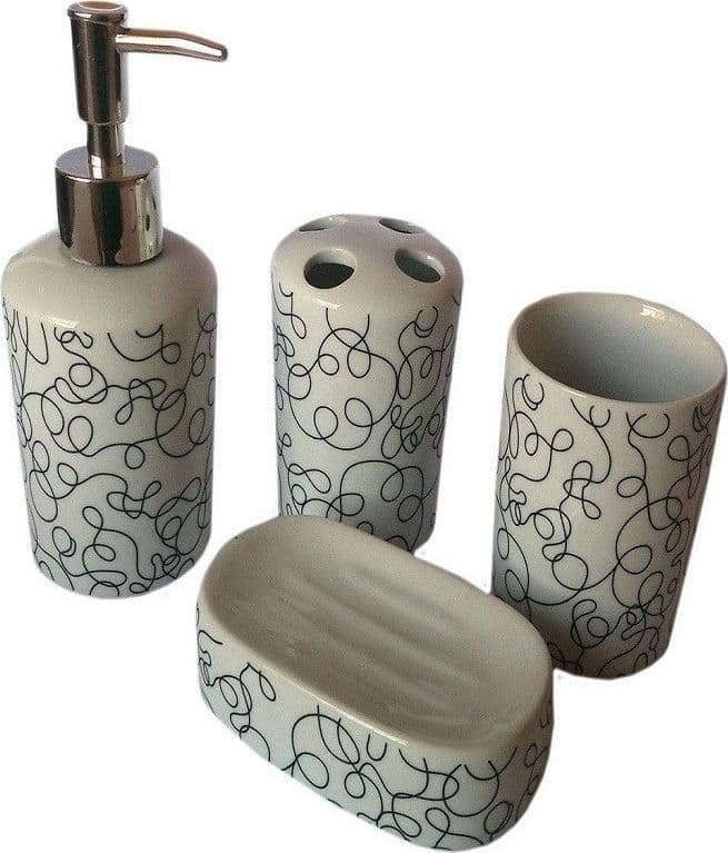 Set 4 Pz Accessori Bagno In Ceramica Da Appoggio Design Moderno Fantasia