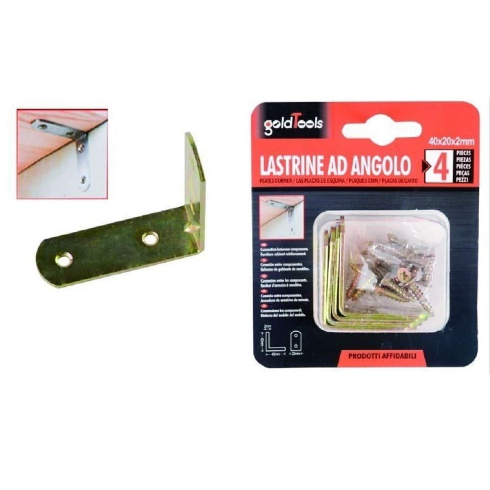 Set 4 Pz Lastrina Lastrine Ad Angolo Forma L 40x20x2mm Con Viti Per Mobili 91217 Fai da te/Ferramenta/Chiodi viti ed elementi di fissaggio/Staffa Trade Shop italia - Napoli, Commerciovirtuoso.it