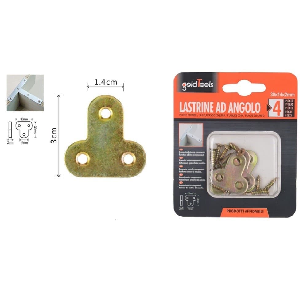 Set 4 Pz Lastrina Lastrine Ad Angolo Forma T 30x14x2mm Con Viti Per Mobili 91222 Fai da te/Ferramenta/Chiodi viti ed elementi di fissaggio/Staffa Trade Shop italia - Napoli, Commerciovirtuoso.it