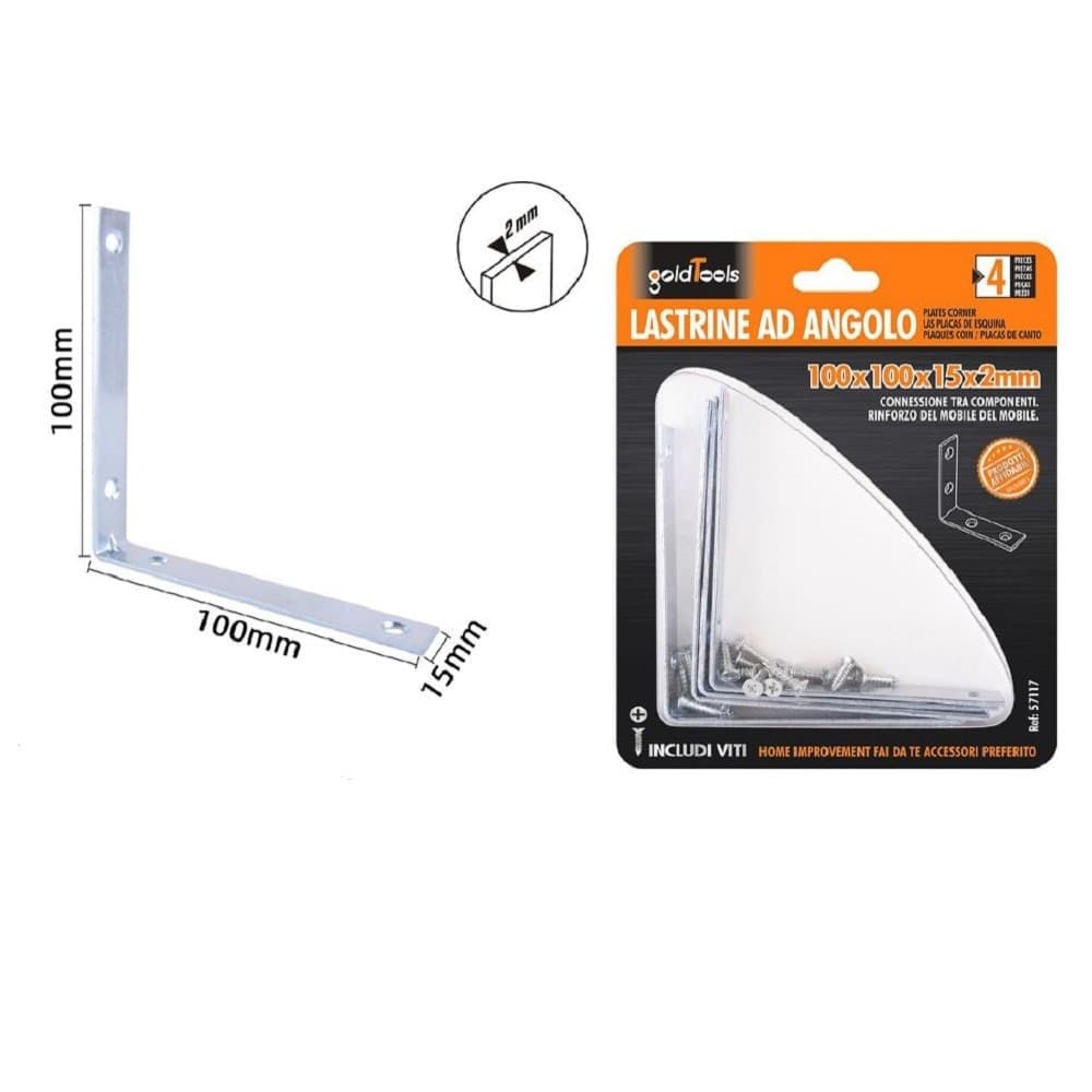 Set 4 Pz Lastrine Ad Angolo Lastrina Angolare 100x100x15x2 Mm Viti Mobili 57117 Fai da te/Ferramenta/Chiodi viti ed elementi di fissaggio/Staffa Trade Shop italia - Napoli, Commerciovirtuoso.it