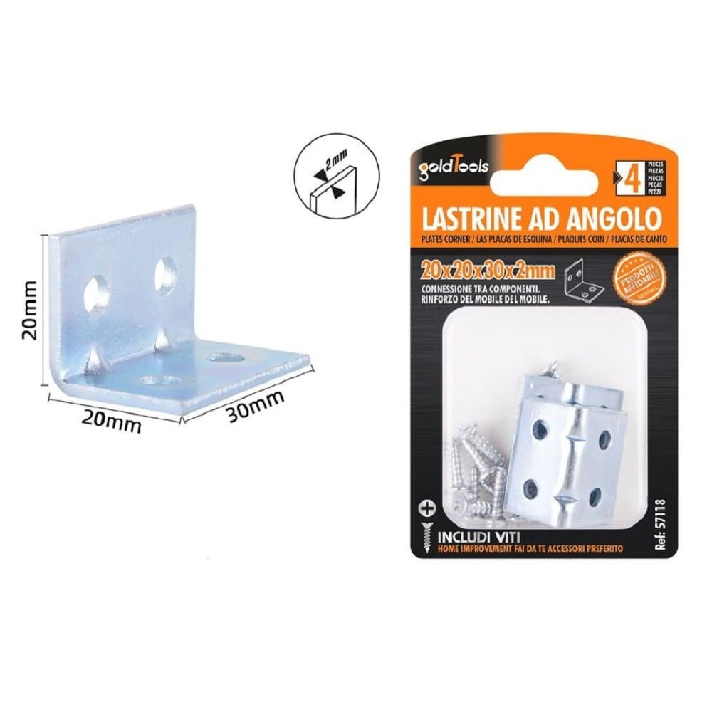 Set 4 Pz Lastrine Lastrina Ad Angolo Angolare 20x20x30x2mm Con Viti Mobili 57118 Fai da te/Ferramenta/Chiodi viti ed elementi di fissaggio/Staffa Trade Shop italia - Napoli, Commerciovirtuoso.it