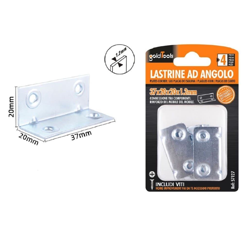 Set 4 Pz Lastrine Lastrina Ad Angolo Angolare 37x20x20x1.2 Mm Viti Mobili 57127 Fai da te/Ferramenta/Chiodi viti ed elementi di fissaggio/Staffa Trade Shop italia - Napoli, Commerciovirtuoso.it