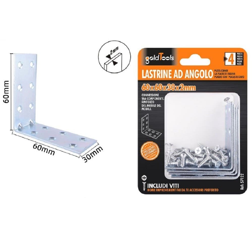 Set 4 Pz Lastrine Lastrina Ad Angolo Angolare 60x60x30x2mm Con Viti Mobili 57122 Fai da te/Ferramenta/Chiodi viti ed elementi di fissaggio/Staffa Trade Shop italia - Napoli, Commerciovirtuoso.it