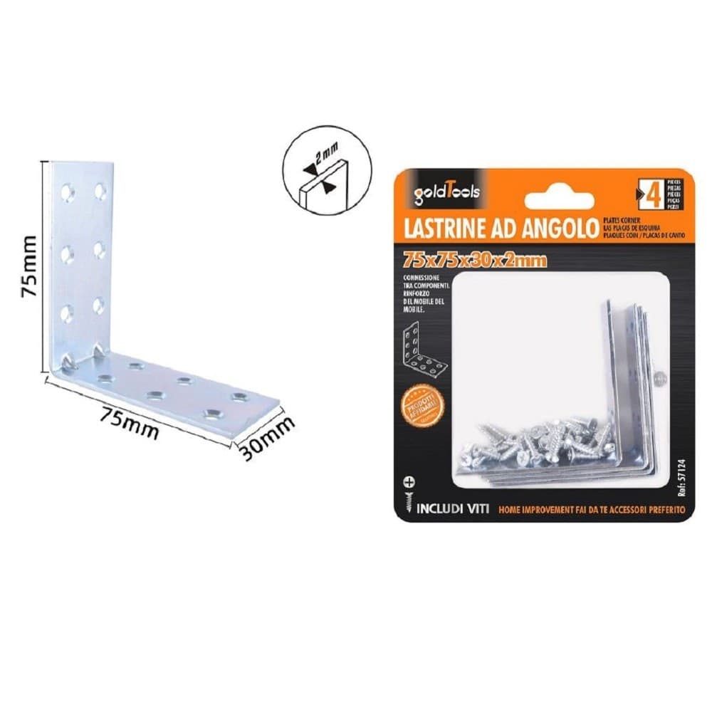 Set 4 Pz Lastrine Lastrina Ad Angolo Angolare 75x75x30x2mm Con Viti Mobili 57124 Fai da te/Ferramenta/Chiodi viti ed elementi di fissaggio/Staffa Trade Shop italia - Napoli, Commerciovirtuoso.it