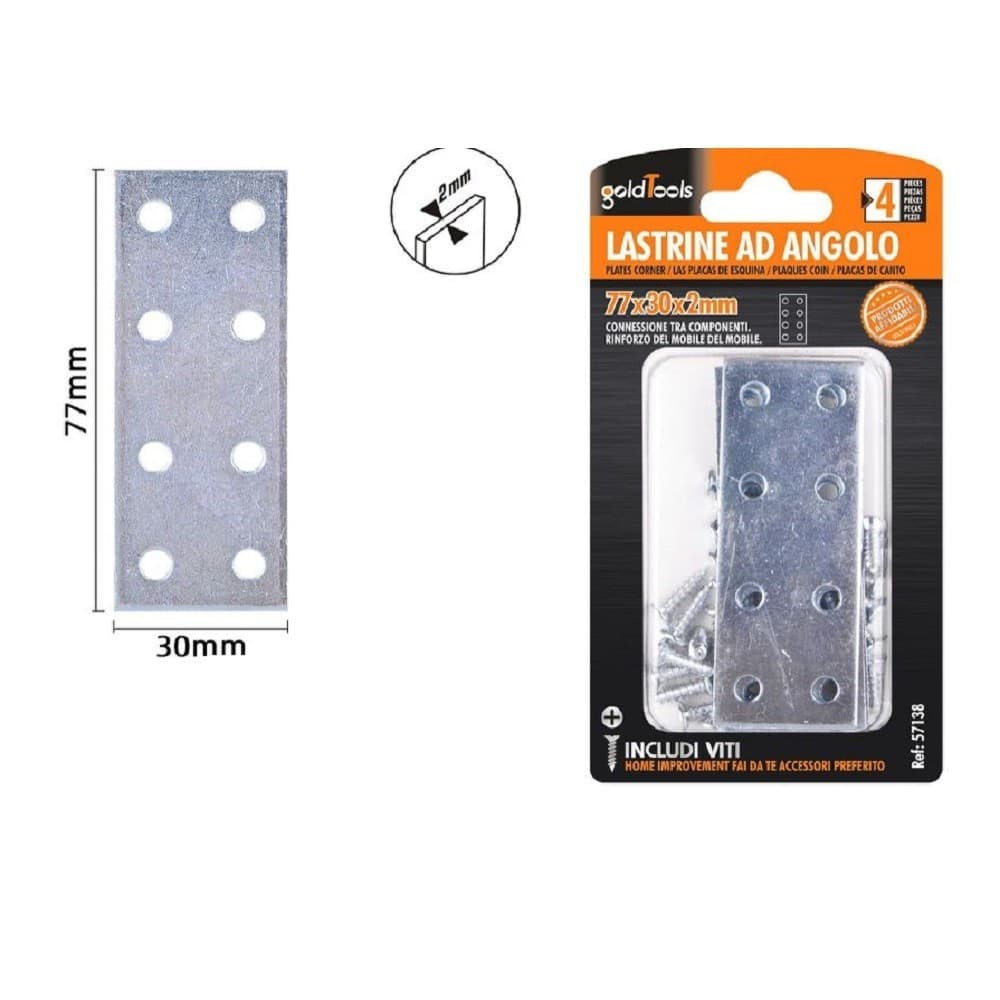 Set 4 Pz Lastrine Lastrina Piastra Di Giunzione 77x30x2 Mm Con Viti Mobili 57138 Fai da te/Ferramenta/Chiodi viti ed elementi di fissaggio/Staffa Trade Shop italia - Napoli, Commerciovirtuoso.it