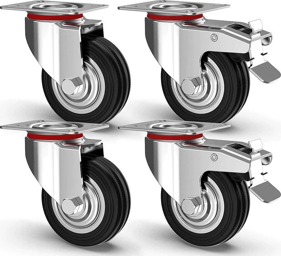 Set 4 Ruote Piroettanti Per Carichi Pesanti Girevole 360? Con Freno 125x80x100mm Fai da te/Prodotti per la costruzione/Prodotti per il trasporto materiali/Rotelle industriali/Rotelle piatte Trade Shop italia - Napoli, Commerciovirtuoso.it