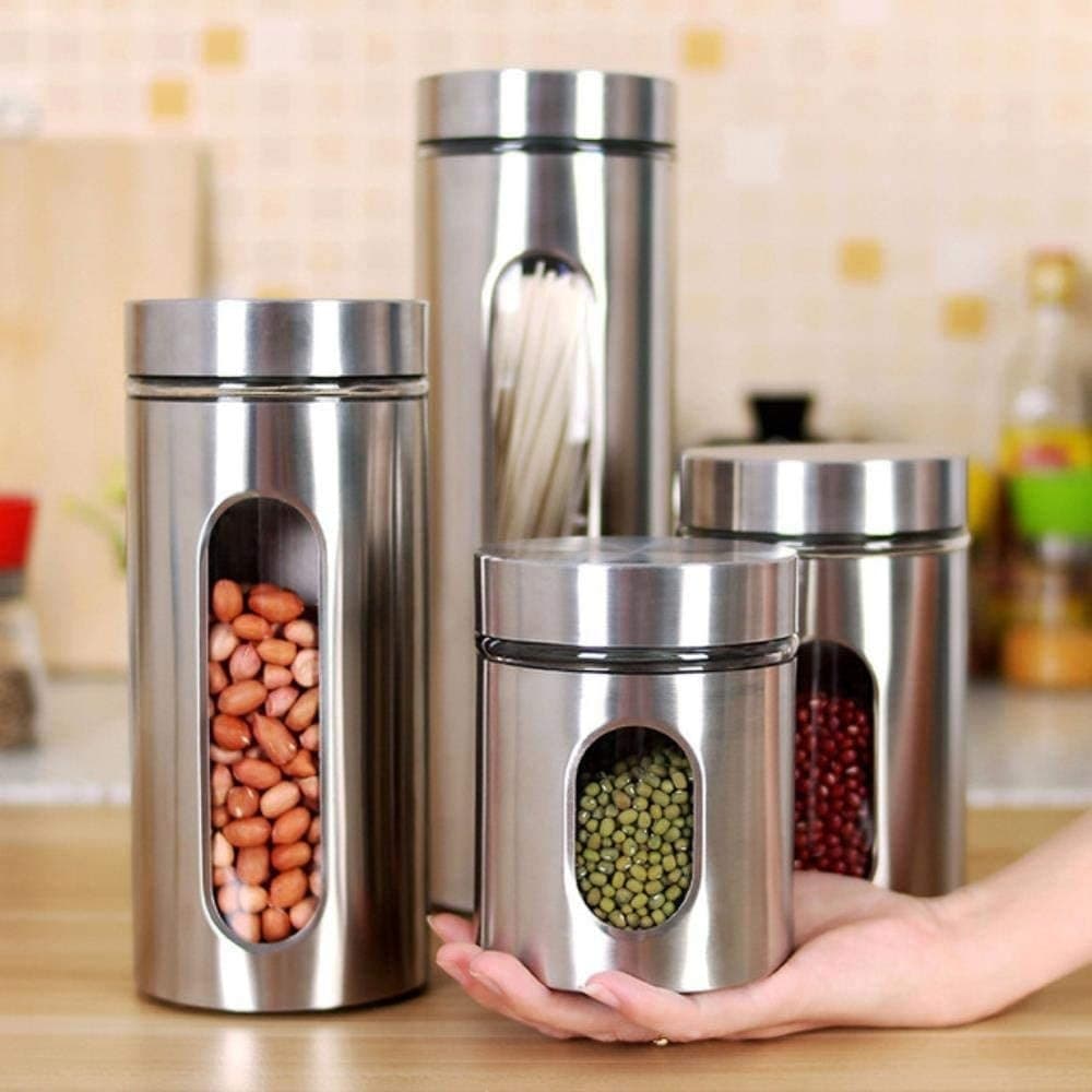 Set 4pz Contenitori Per Alimenti In Acciaio Per T? Caff? Spezie Biscotti Zucchero Casa, arredamento e bricolage > Cucina > Barattoli e Contenitori Trade Shop italia - Napoli, Commerciovirtuoso.it