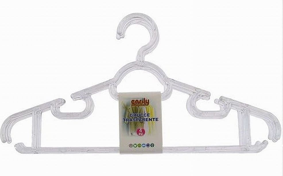 SET 4PZ GRUCCE STAMPELLE PLASTICA TRASPARENTE APPENDIABITI PANTALONI VESTITI 87002 in Appendini per pantaloni Trade Shop italia - Napoli, commercioVirtuoso.it