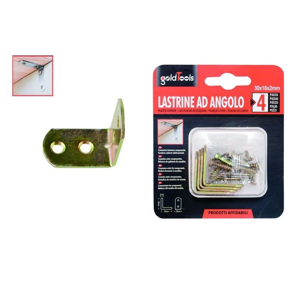 Set 4pz Lastrina Lastrine Ad Angolo Forma L 30x18x2mm Con Viti Per Mobili 91216 Fai da te/Ferramenta/Staffe e supporti per mensole Trade Shop italia - Napoli, Commerciovirtuoso.it