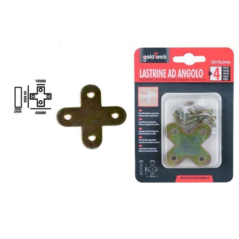 Set 4pz Lastrina Lastrine Ad Angolo Forma X 60x18x2mm Con Viti Per Mobili 91232 Fai da te/Ferramenta/Chiodi viti ed elementi di fissaggio/Staffa Trade Shop italia - Napoli, Commerciovirtuoso.it
