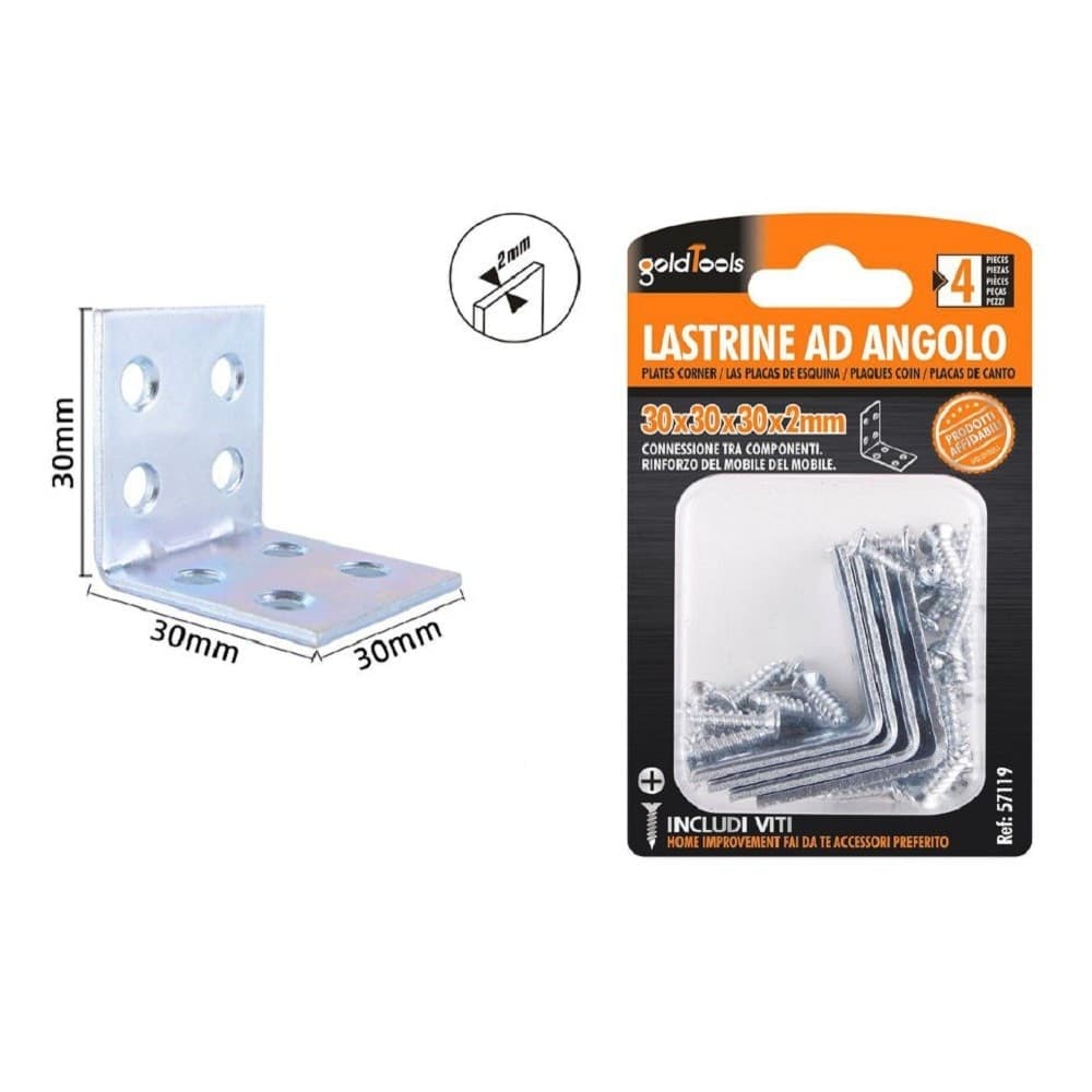 Set 4pz Lastrine Lastrina Ad Angolo Angolare 30x30x30x2mm Con Viti Mobili 57119 Fai da te/Ferramenta/Chiodi viti ed elementi di fissaggio/Staffa Trade Shop italia - Napoli, Commerciovirtuoso.it