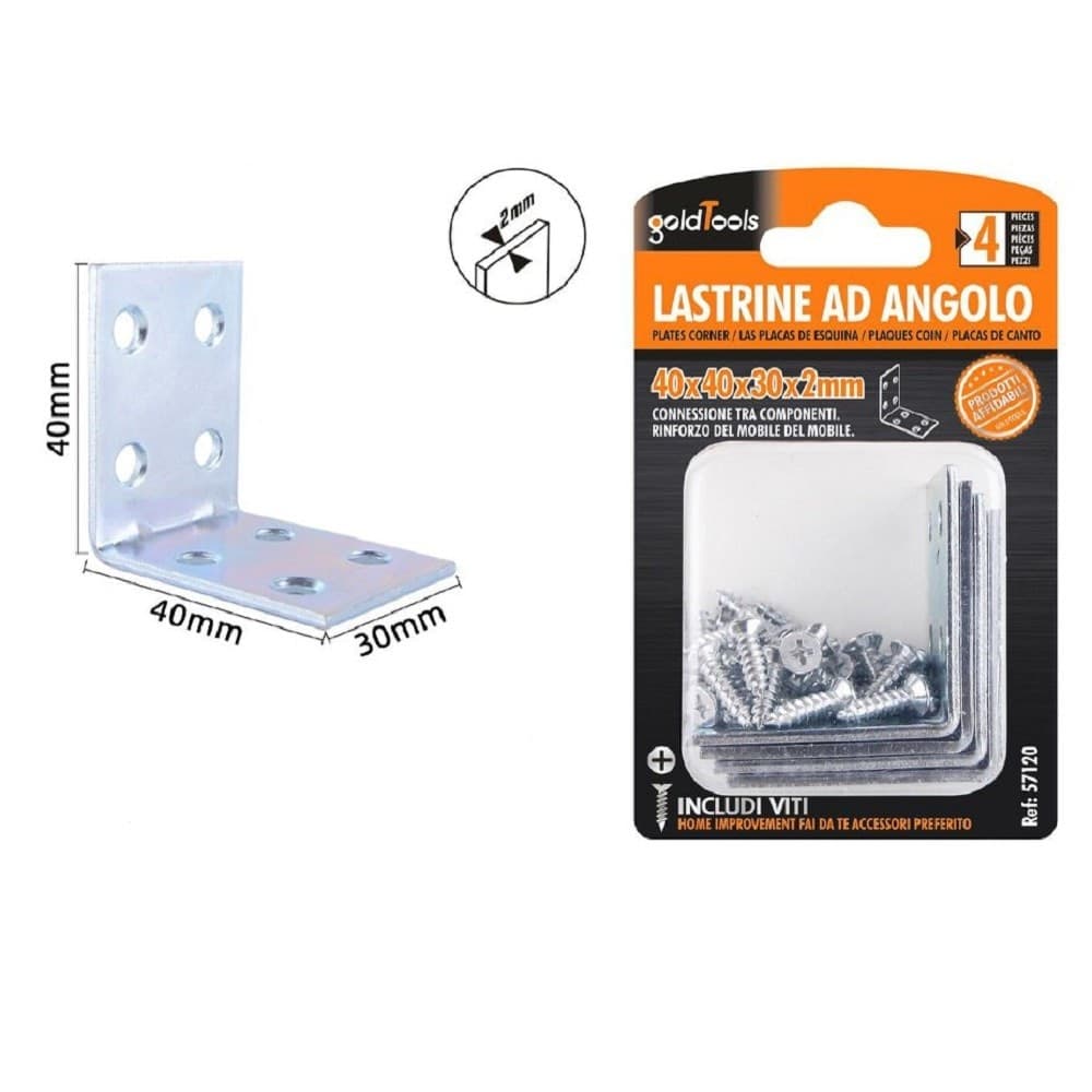 Set 4pz Lastrine Lastrina Ad Angolo Angolare 40x40x30x2 Mm Con Viti Mobili 57120 Fai da te/Ferramenta/Chiodi viti ed elementi di fissaggio/Staffa Trade Shop italia - Napoli, Commerciovirtuoso.it