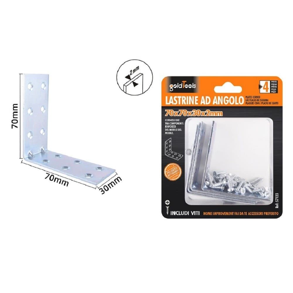Set 4pz Lastrine Lastrina Ad Angolo Angolare 70x70x30x2 Mm Con Viti Mobili 57123 Fai da te/Ferramenta/Chiodi viti ed elementi di fissaggio/Staffa Trade Shop italia - Napoli, Commerciovirtuoso.it