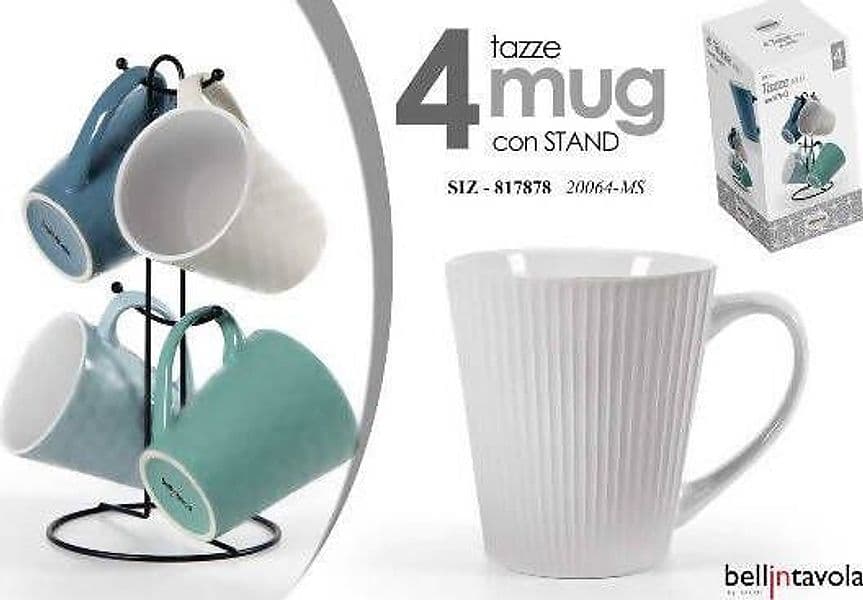 Set 4x Tazze Bellintavola Con Stand Compose' 4 Tazze X Cappuccio Te' Camomilla 360 Ml Made in Italy Tazze 4 Colori Con Manico Casa e cucina/Stoviglie/Piatti ciotole e vassoi/Tazze e piattini/Tazze da tè L’Orchidea - Siderno, Commerciovirtuoso.it