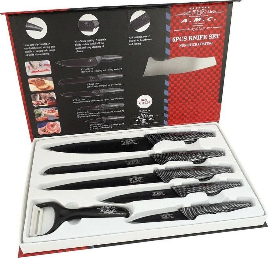 Set 5 Coltelli Da Cucina In Acciaio Effetto Carbonio Piu Pelapatate Casa, arredamento e bricolage > Cucina > Coltelli Trade Shop italia - Napoli, Commerciovirtuoso.it
