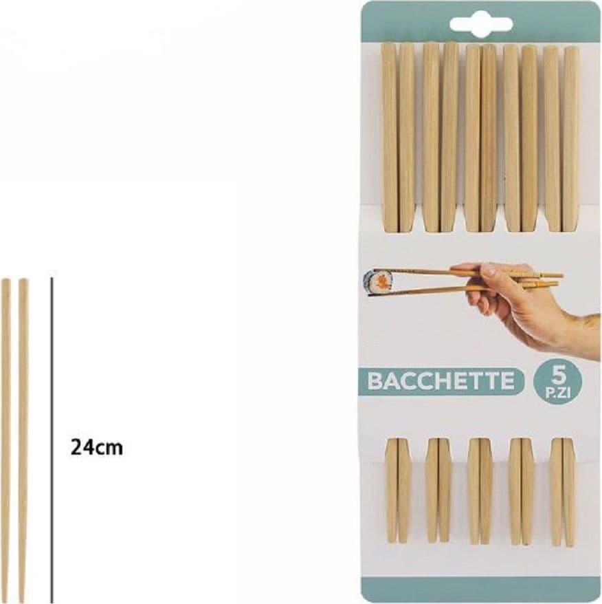 SET 5 COPPIE 10 BACCHETTE IN LEGNO CINESI GIAPPONESI POSATE CUCINA 24 CM 74192