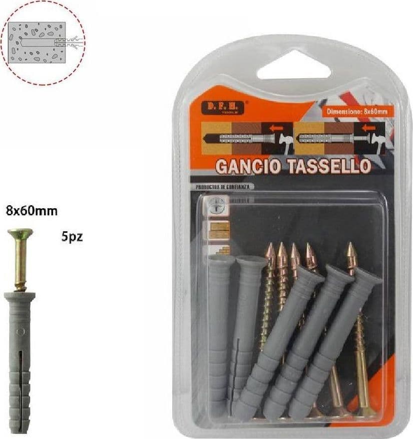 Set 5 Pz. Tasselli Fisher Viti Vite Chiodi Gancio Tassello Misura 8 X 60mm 69053 Casa, arredamento e bricolage > Bricolage e fai da te > Minuteria Trade Shop italia - Napoli, Commerciovirtuoso.it
