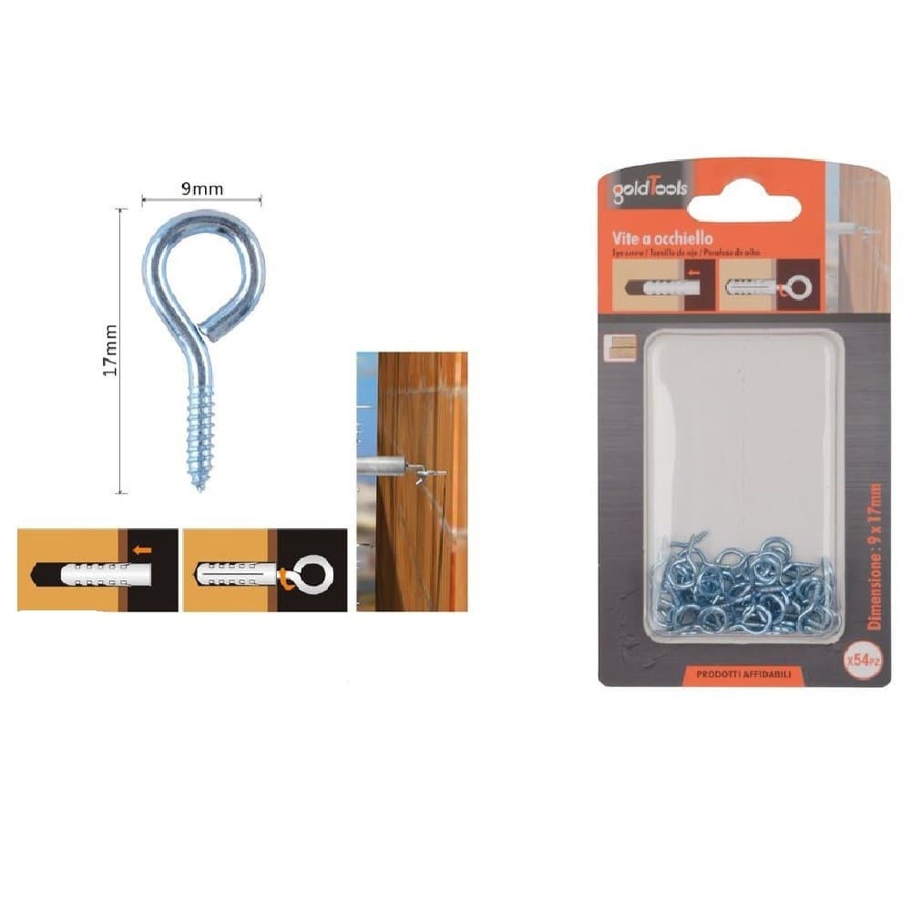 Set 54pz Viti Vite A Occhiello Gancio Chiuso 9x17 Mm Filettatura Per Legno 90724 Fai da te/Ferramenta/Chiodi viti ed elementi di fissaggio/Kit di bulloni e dadi Trade Shop italia - Napoli, Commerciovirtuoso.it