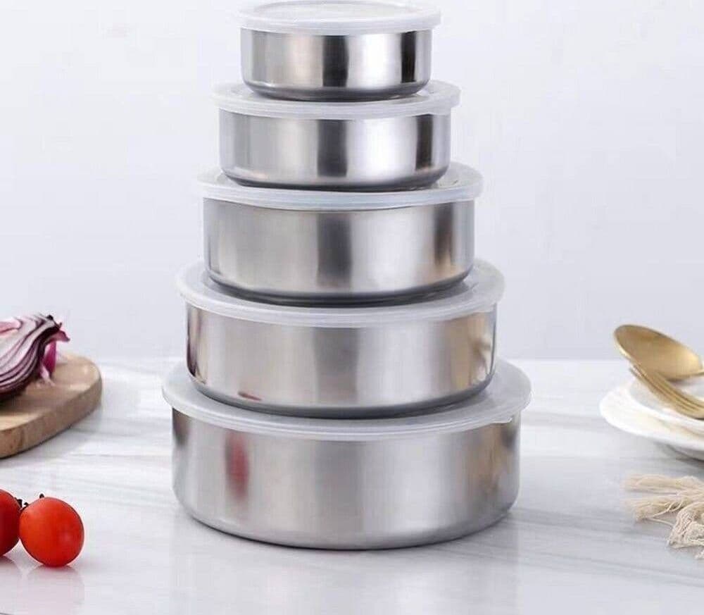 Set 5x Contenitore Acciaio Inox Con Coperchi Cucina Casa Cibo Conservazione Casa e cucina/Organizzazione interni/Contenitori e barattoli da cucina/Conservazione cibi/Contenitori per alimenti/Set di contenitori per alimenti Trade Shop italia - Napoli, Commerciovirtuoso.it
