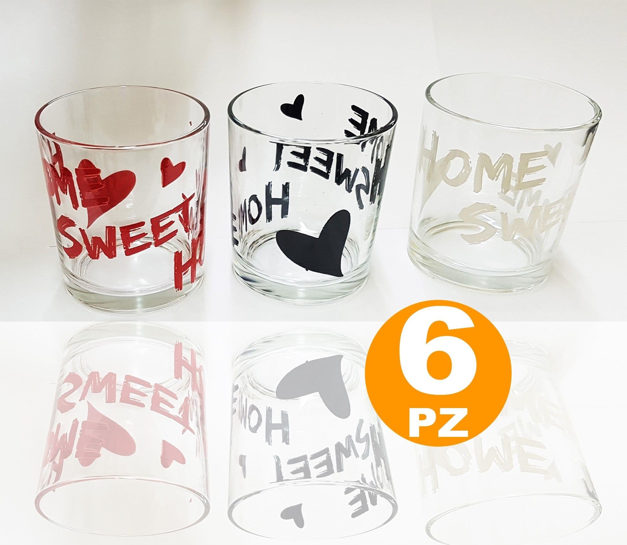 Set 6 Bicchieri Con Scritta Sweet Home In Vetro Da Tavola Miakasa Made Italy