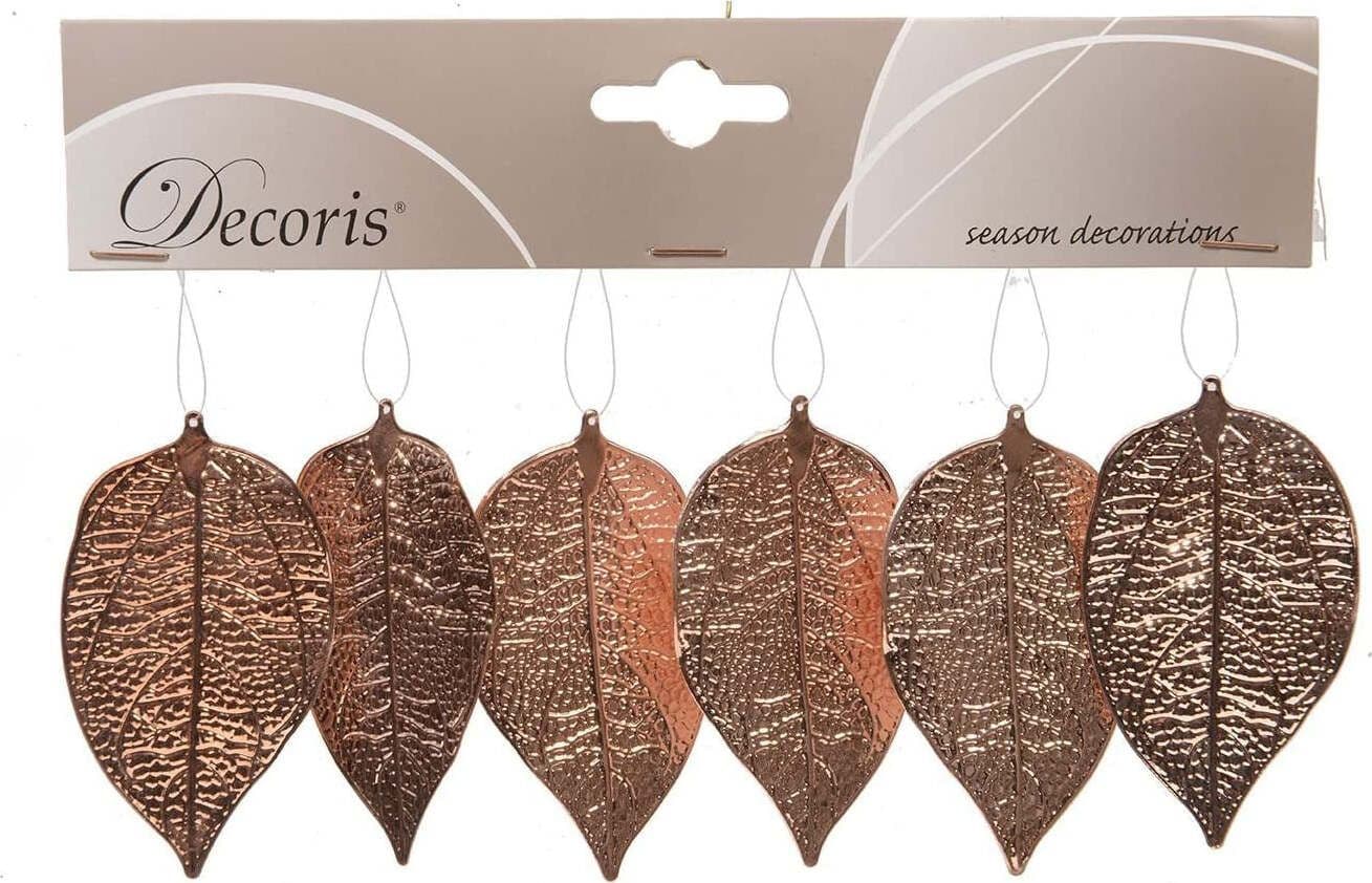 Set 6 Foglie Decorative in metallo Rame con gancio