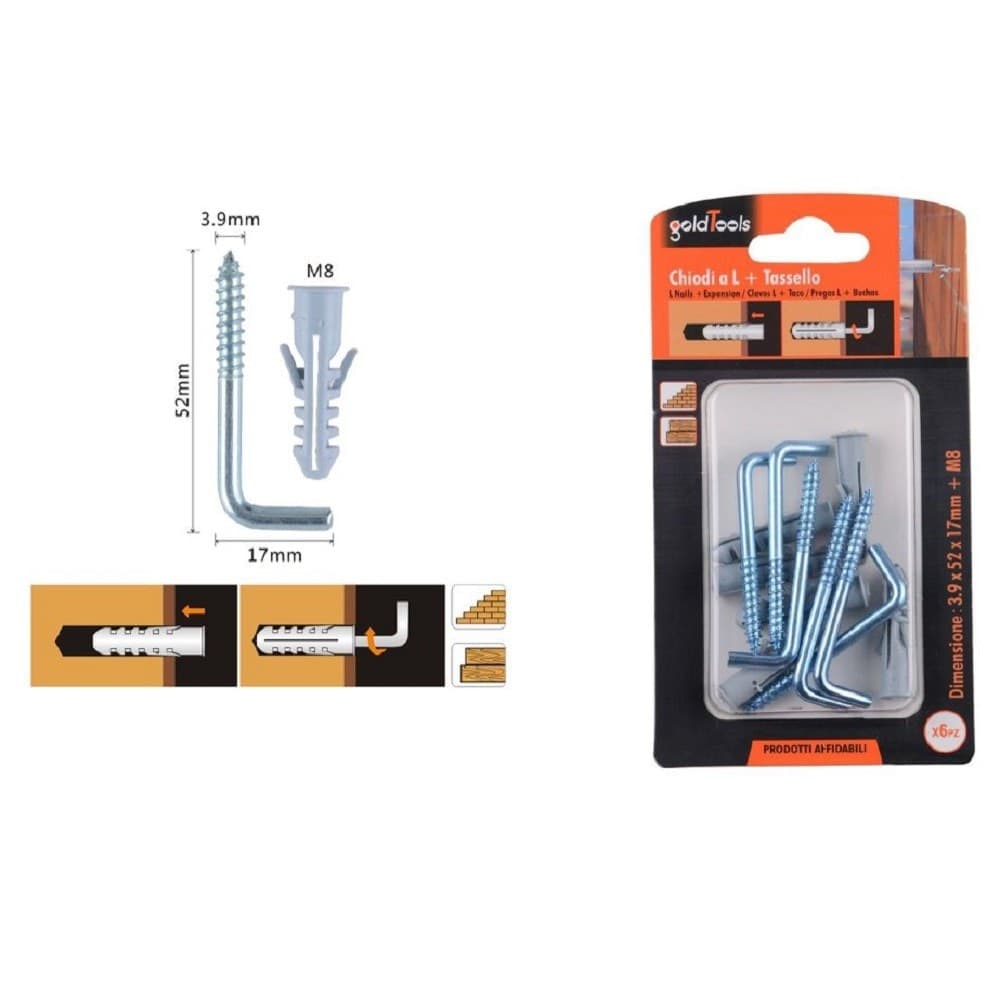 Set 6 Pezzi Chiodi Viti A L 3.9x52x17mm + Tasselli Con Alette Tassello M8 90798 Fai da te/Ferramenta/Chiodi viti ed elementi di fissaggio/Kit di bulloni e dadi Trade Shop italia - Napoli, Commerciovirtuoso.it