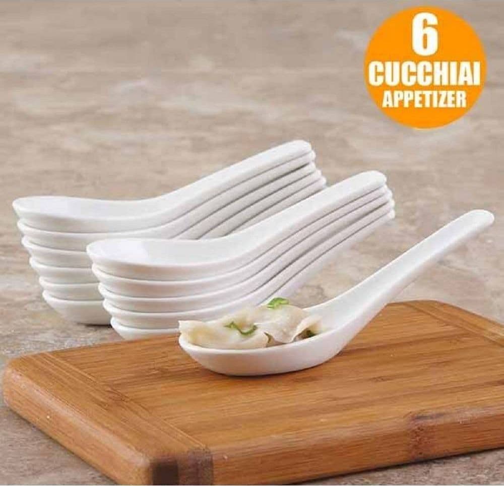 Set 6 Pezzi Cucchiaini Per Antipasto Aperitivo In Ceramica Bianca 2 X 4 X 12,5cm Casa, arredamento e bricolage > Cucina > Accessori cucina Trade Shop italia - Napoli, Commerciovirtuoso.it