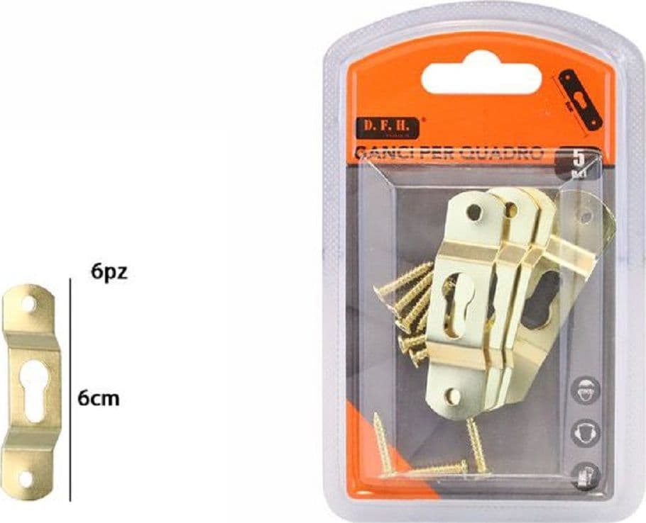 Set 6 Pezzi Ganci Dorati Per Quadri Quadro Cornici Appendere Parete 6 Cm 07521 Casa, arredamento e bricolage > Accessori Casa > Cornici e Portafoto Trade Shop italia - Napoli, Commerciovirtuoso.it