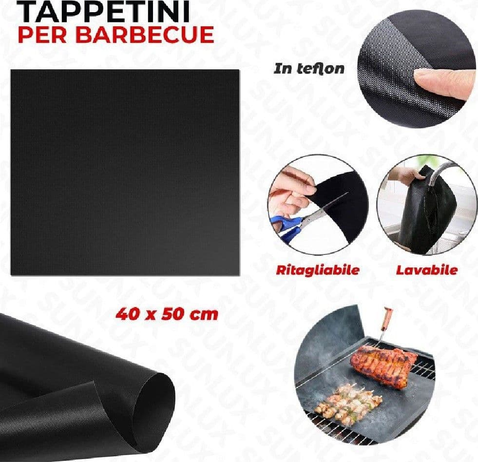 Set 6 Pz Tappetini In Teflon Per Griglia Barbecue 40x50cm Riutilizzabili 7823805 Casa e cucina/Elettrodomestici per la cucina/Piastre e griglie elettriche/Piastre Trade Shop italia - Napoli, Commerciovirtuoso.it