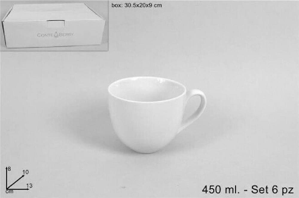 Set 6 Pezzi Tazza Porcellana Bianca Tazze Per Latte Colazione Mug 450 Ml Casa, arredamento e bricolage > Cucina > Tazze e Bicchieri Trade Shop italia - Napoli, Commerciovirtuoso.it