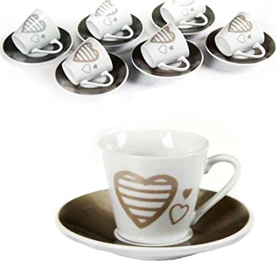 Set 6 Tazzine + 6 Piattini per Caffè in Porcellana con cuore tazzine caffe' L'Orchidea - Siderno, Commerciovirtuoso.it