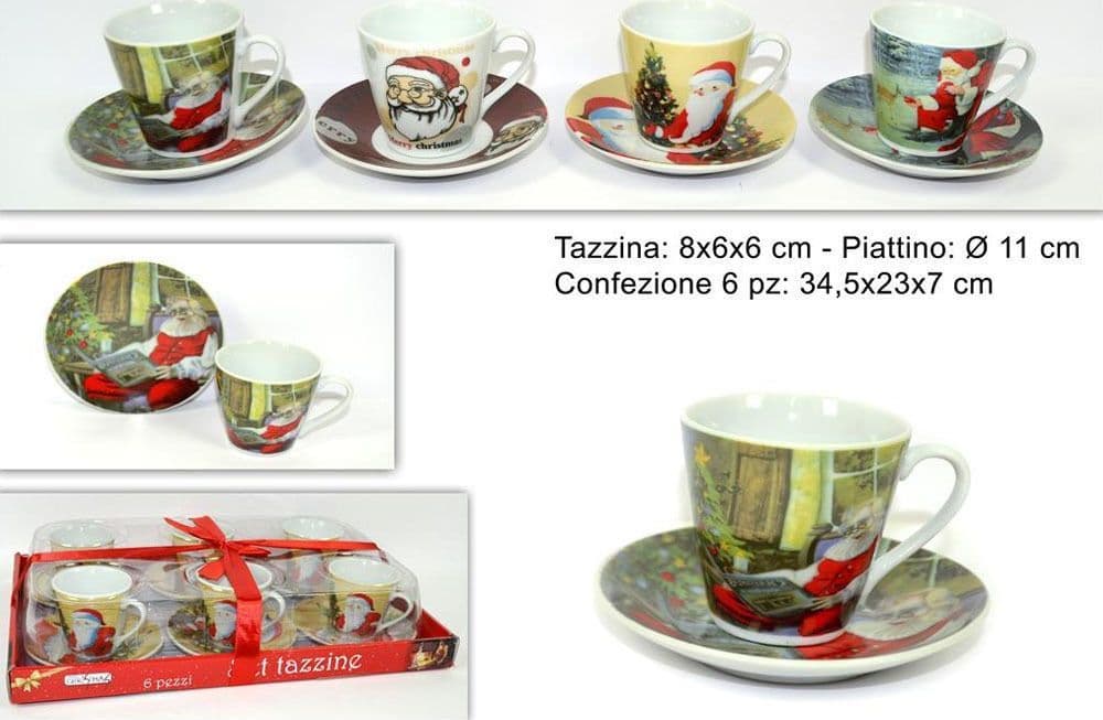 Set 6 Tazzine Tazze Caff? Con Piattini Ceramica Decorata Fantasia Natale Prodotti Natalizi Trade Shop italia - Napoli, Commerciovirtuoso.it